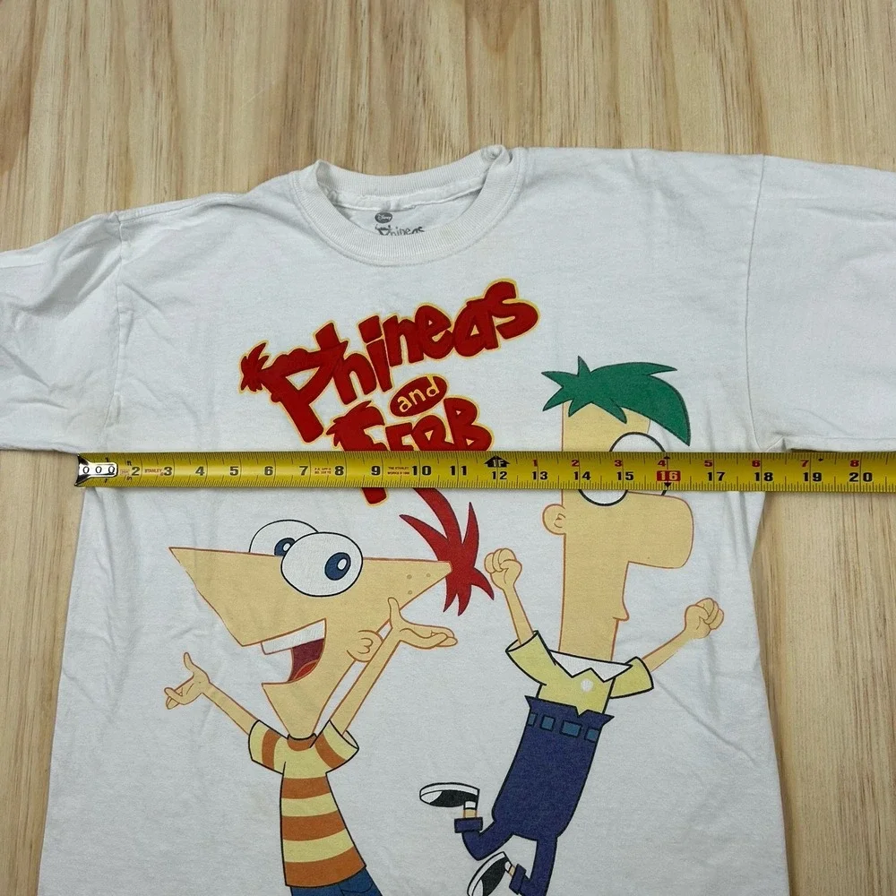 Phineas & Ferb Disney T-shirt White Ferb Funky Fresh KIDS size Large Long Sleeve